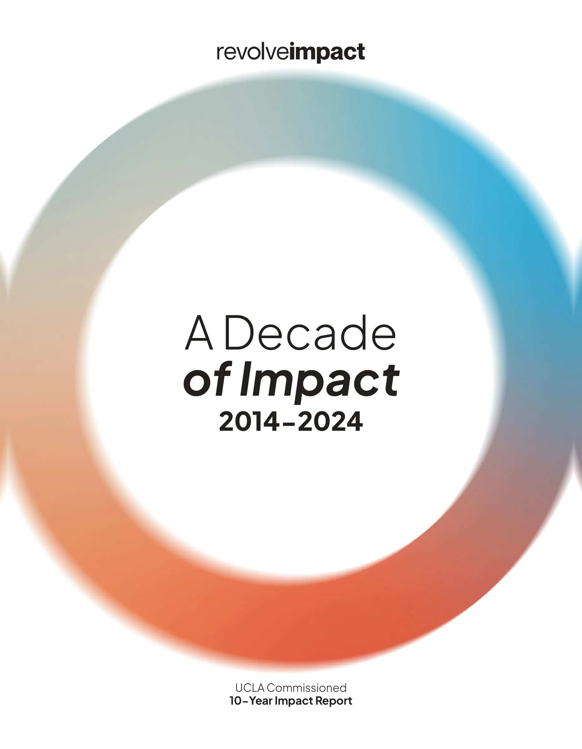 Report cover concept. The gradient ring above A Decade of Impact, 2014 to 2024.
