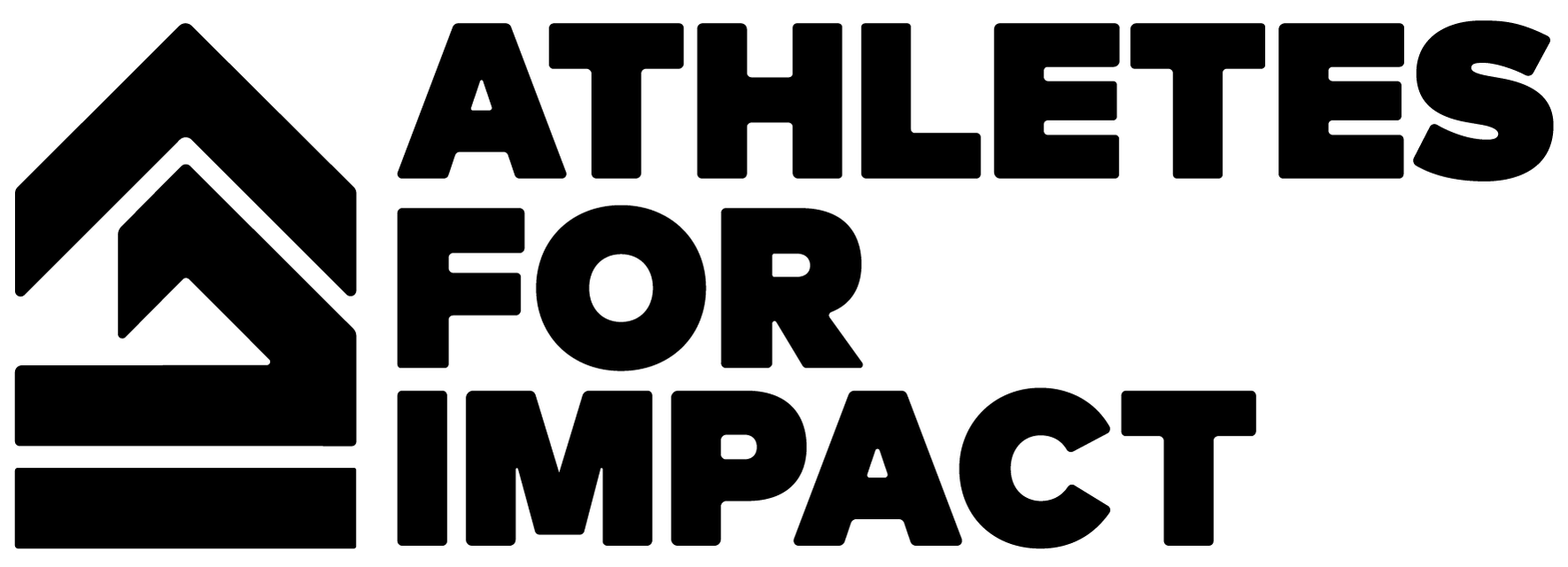 Athletes For Impact. A stacked wordmark locked to a house built from a chevron, drawn heavy enough to hold at jersey and banner size.